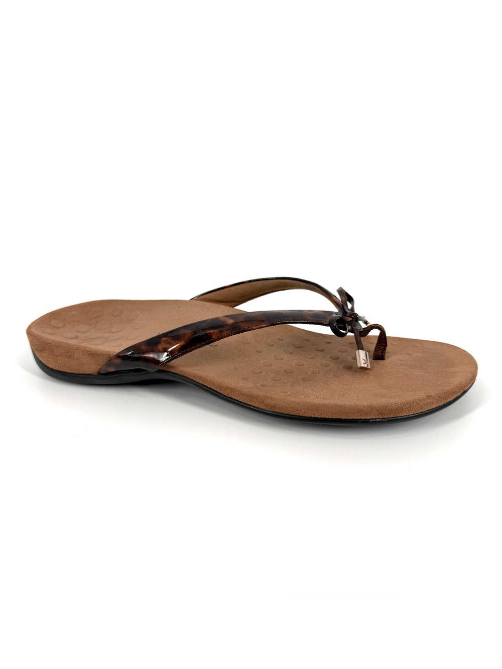 Vionic Flip Flops Womens Size 11 Brown Tortoise Pattern Bow Accent Sandals